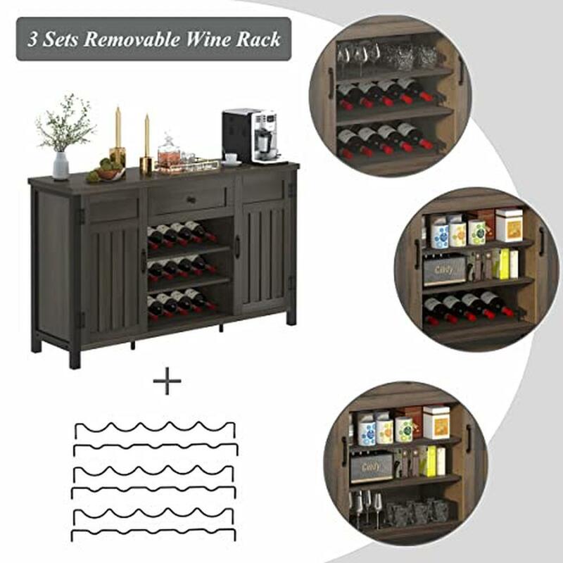 Rustic Industrial Wine Rack Buffet Cabinet Sideboard with Storage Shelf and Drawer 55"W x 15.75"D x 33.46"H