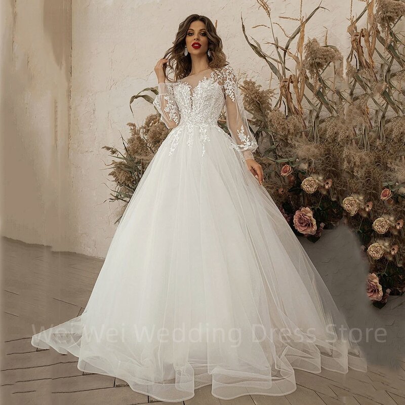 2023 Boho Bride Gown Long Sleeves Exquisite Wedding Dresses Elegant Lace 3D Flowers Modern Tulle  Appliques  vestidos de novia