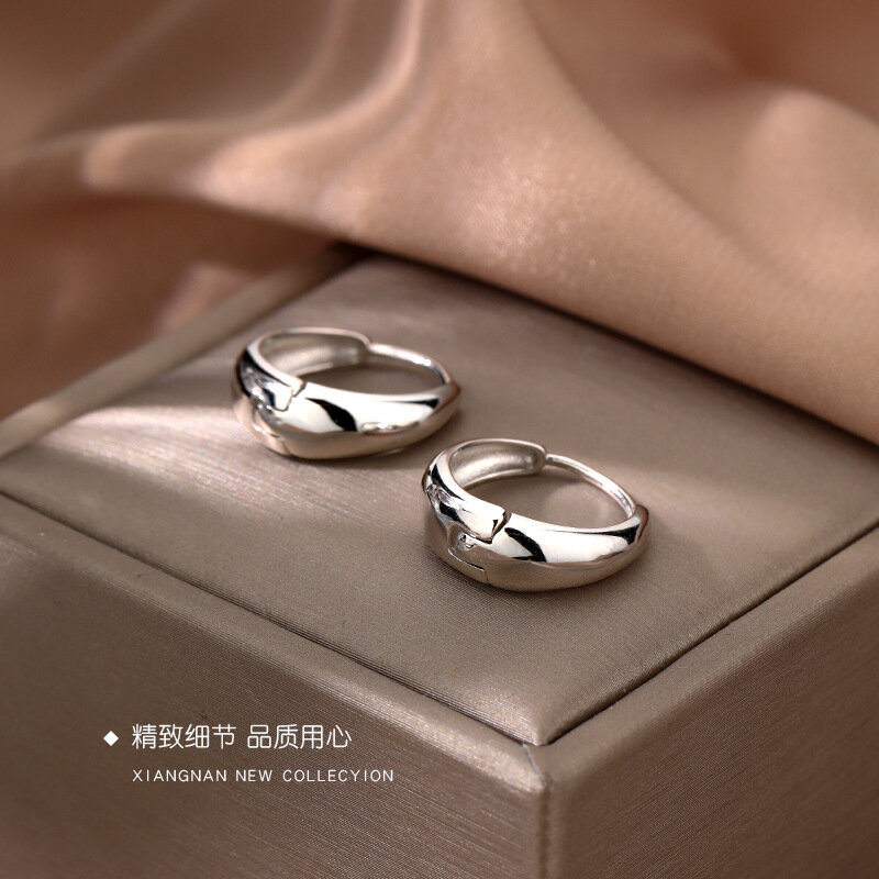 Coreano Geométrica Hoop Brincos, 925 Sterling Silver, temperamento simples, requintado, Sexy Jóias Presente, venda quente