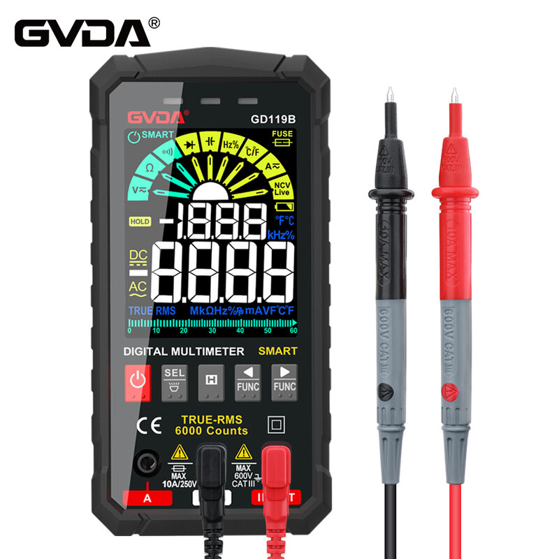 GVDA NEW Generation 600V Digital Multimeter Ture RMS AC DC NCV Smart Multimetro Tester Ohm Kapasitansi Hz Pengukur Tegangan