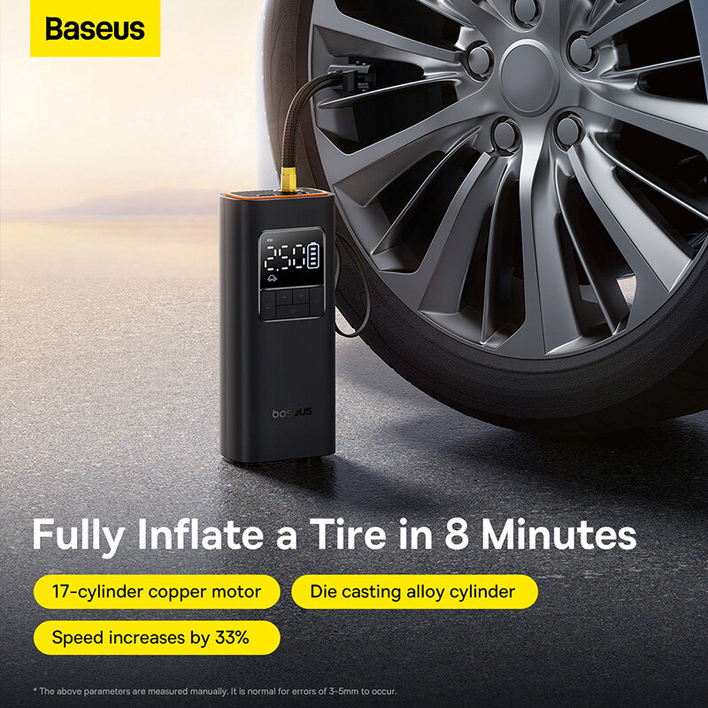 Baseus ปั๊มลมไร้สายสำหรับเติมลมยางรถยนต์คอมเพรสเซอร์ชาร์จได้พกพาได้สำหรับรถยนต์รถจักรยานยนต์รถจักรยานไฟฟ้า