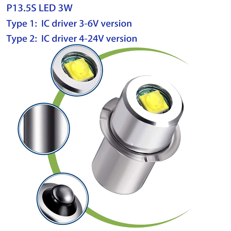 Atualizar Lâmpadas LED brancas, Lanterna Maglite, Pro2, P13.5S, Base E10, 6500K, 3W, 3V, 4.5V, 18V, Lâmpada de trabalho de tochas