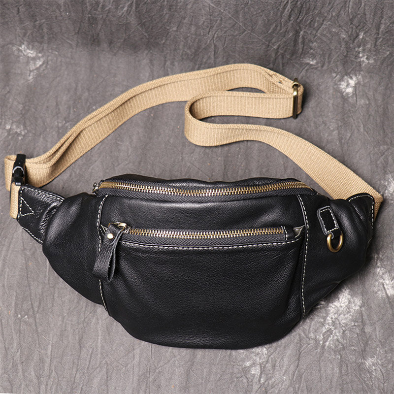 High Quality Fanny Bag Packs for Men Genuine Leather Waist Bag Fashion Party Sling Shoulder Bag Male Travel Black Waist Packs