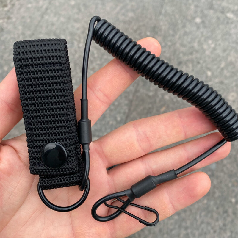 Correia elástica corda tático anti-perdido militar primavera cinta de segurança arma corda para chaveiro corrente lanterna caça acessórios