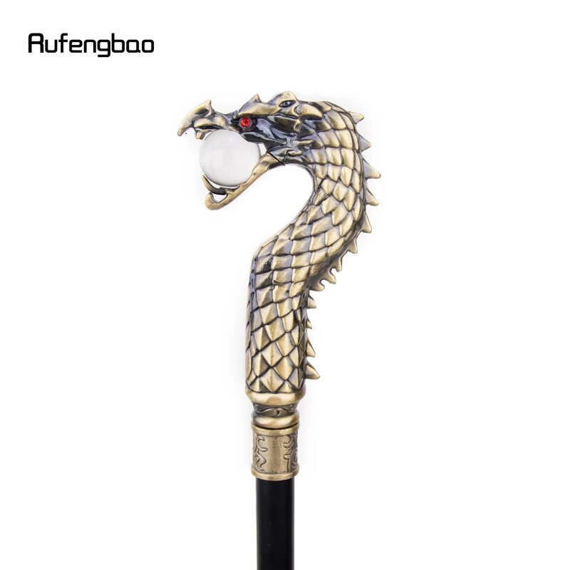 Golden Dragon Bite Ball Single Joint Walking Stick with Hidden Plate Self Defense Fashion Cane Plate Cosplay Crosier Stick 93cm