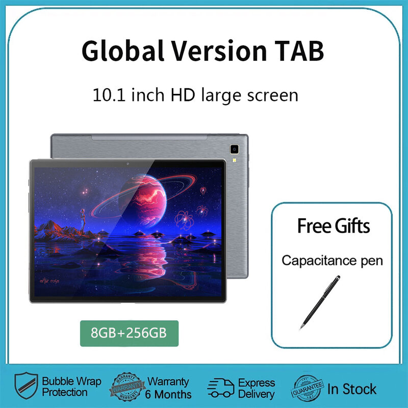 Tablet PC Octa Core Dual 4G LTE, 10.1 ", 1920x1200 Display, 8GB de RAM, 256GB ROM, WiFi, Novo, Versão Global