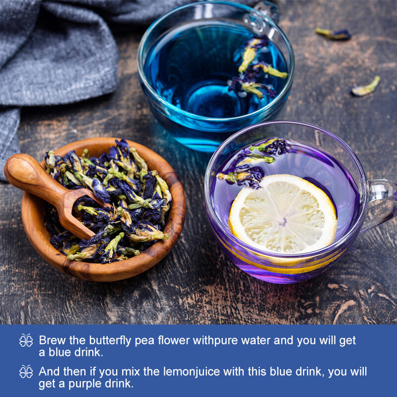 Mariposa azul tailandesa 100% Natural pura, flor de guisante, té, Clitoria Ternatea para hornear, colorante, baño, cuidado de la piel, 50/100/500g