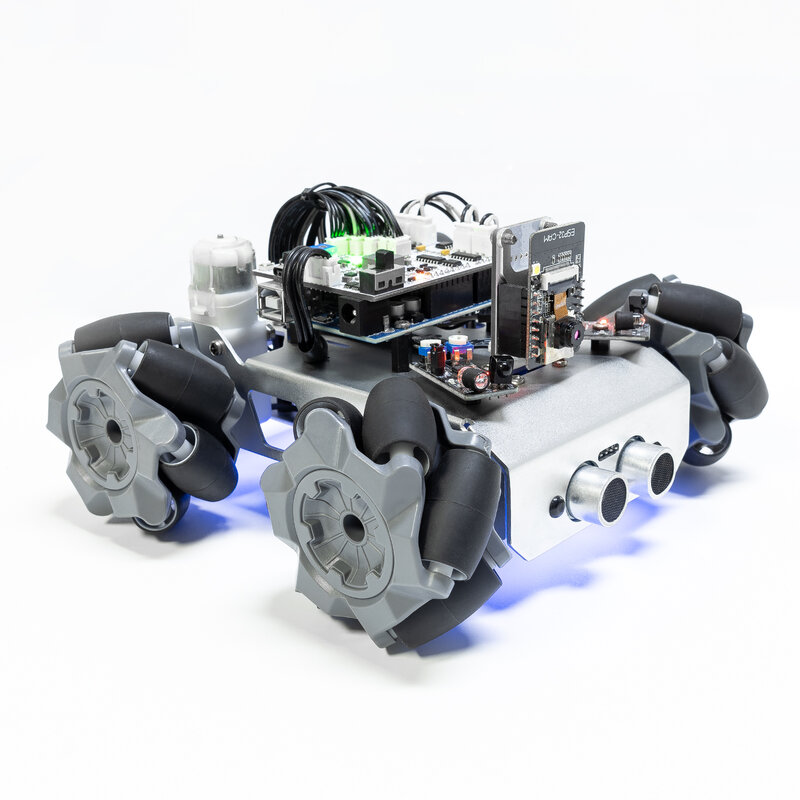Sunpendiri Kit mobil Robot pintar kompatibel dengan Arduino UNO R3, 4WD gerakan Omnidirectional, FPV, ESP32 CAM, kontrol aplikasi Romote