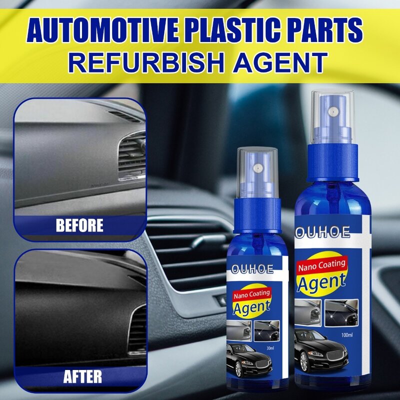 Nano Car Plastic Restoration Coating Spray, Restaurar, Agente, Remodelar, Atualizar, Exterior, Painel, Assento, Renovação Limpa