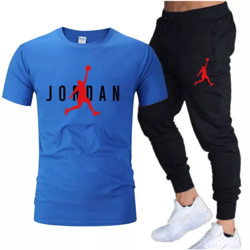 2024 Summer Men's Leisure Sportswear Set Brand Short Sleeve T-shirt+Pants 2-Piece Fitness Jogging Pants Sportswear Set