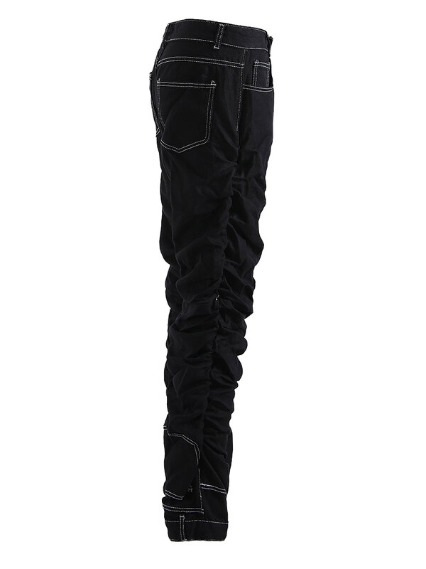 Женские широкие джинсы EAM, черные плиссированные повседневные брюки с высокой талией, весна-осень 2024