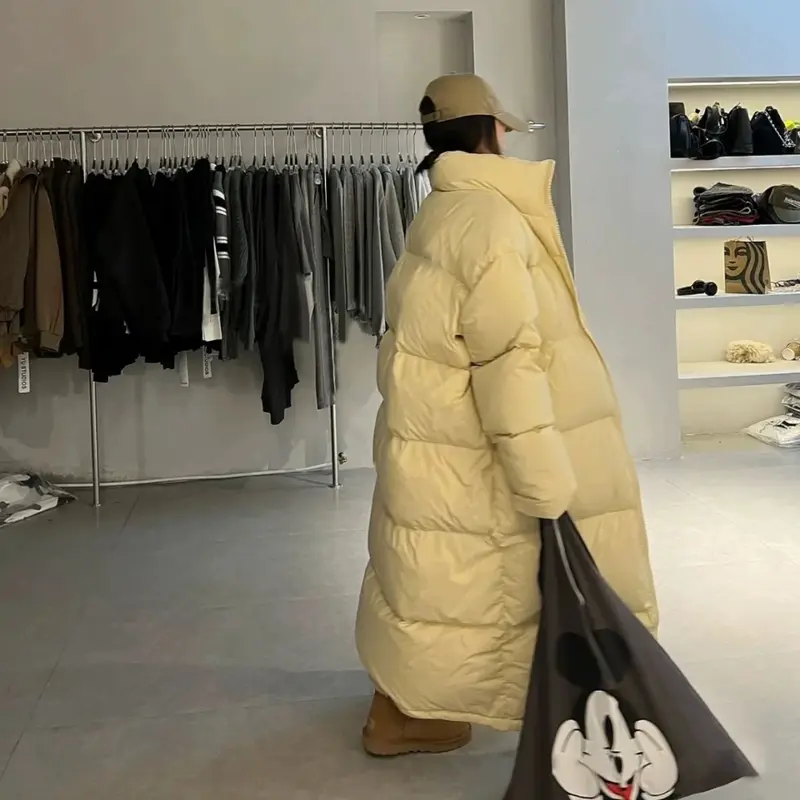 Длинный пуховик для женщин, новинка, утепленная модная зимняя куртка сверхдлинная до щиколотки, пуховик в Корейском стиле, Женское зимнее пальто