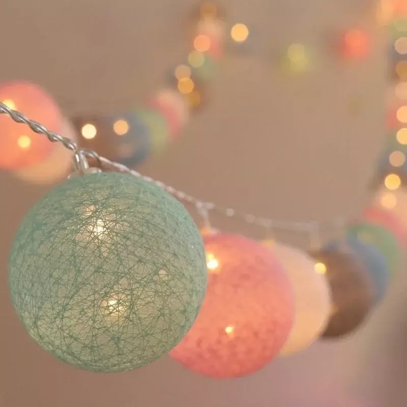 Cotton Ball Garland Lights String, Fairy Lights, Christmas, XmasHoliday Wedding Party, Baby Bed, Outdoor Decorations, 6m, 40 LED