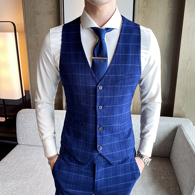 Conjunto de terno de casamento de três peças, terno fino, colete e calças, Handsome Gentleman Trend, alta qualidade, nova moda, £, 2023