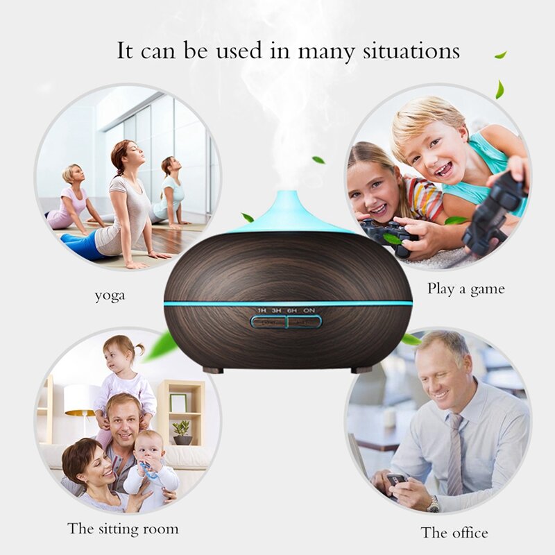 Aroma Diffuser,Cool Mist Humidifier With Remote Control Wood Grain Aroma Diffuser With Timer For Large Room EU Plug