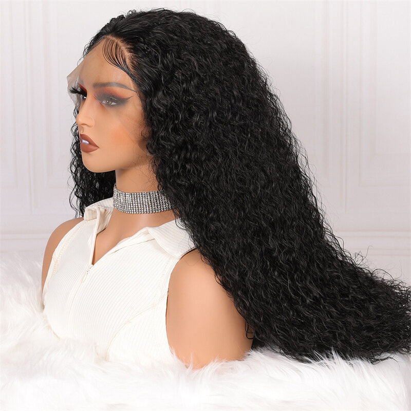 Мягкий длинный кудрявый передний парик плотностью 26 дюймов 180 для черных женщин, волосы для малышей, черный, без клея, предварительно выщипанный, термостойкий, ежедневный парик