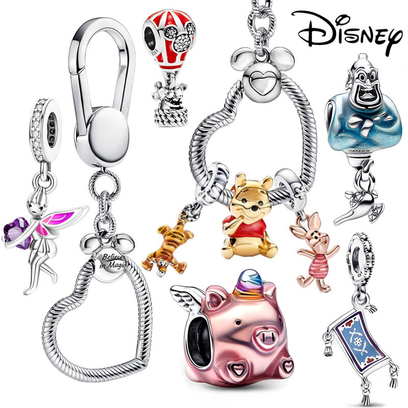 Disney-Ponto Minnie Mouse Encantos Winnie, Balançar Fit, 925 Prata, Pulseira Original Contas, Pingente de Presente Da Jóia