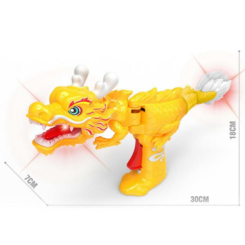 Mainan naga Cina emas dengan cahaya suara kepala ayun tekan Tai pelega stres berdiri naga interaktif mainan anak-anak