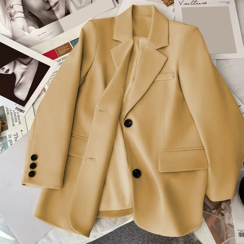 Mantel jas wanita, hangat wanita setelan mantel elegan dengan saku Flap desain celah belakang ringan pakaian luar bisnis untuk bekerja