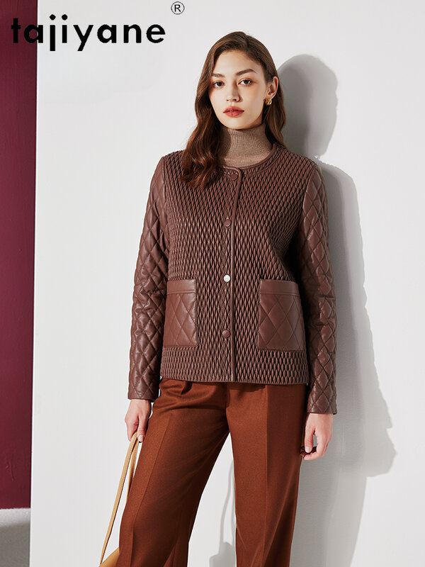 Tajiyane Top Layer Sheepskin Coat Women Winter 100% Real Leather Jacket Short Round Neck Pleated Cotton Jackets Trendy Chaquetas