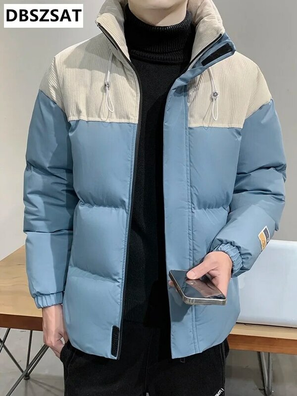 2023 New Men's Winter Parka Warm Jacket Corduroy Patchwork Stand Collar Thick Thermal Windbreaker Padded Coat Plus Size 8XL