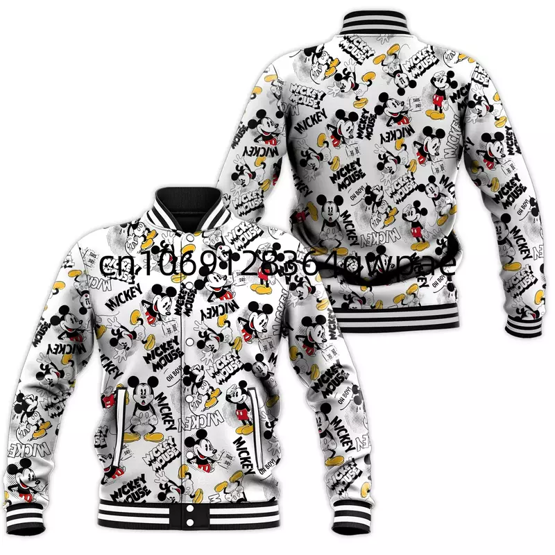 Custom Name Mickey Mouse Baseball Jacket Men's Women's Casual Sweatshirt Hip Hop Harajuku Jacket Streetwear Loose Varsity Coat