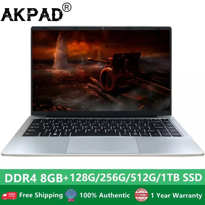 Intel AKPAD Laptop portabel 14.1 inci, RAM 8GB DDR4 ROM 128GB 256GB SSD Windows 10 Pro Inte Notebook siswa Quad Core