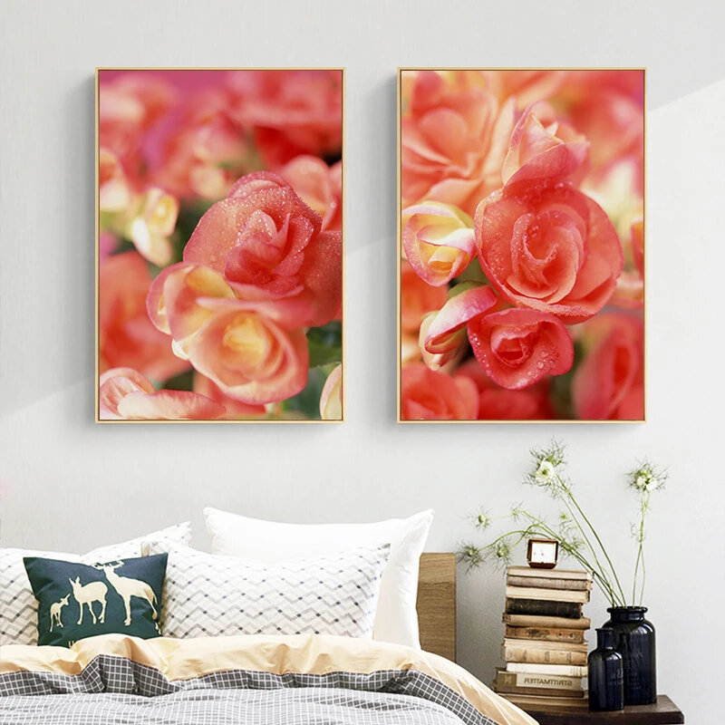 Red Flower Rose Plant Floral Leaf Wall Painting Canvas Print Poster Nordic Minimalism Living Room Art Picture Decoration