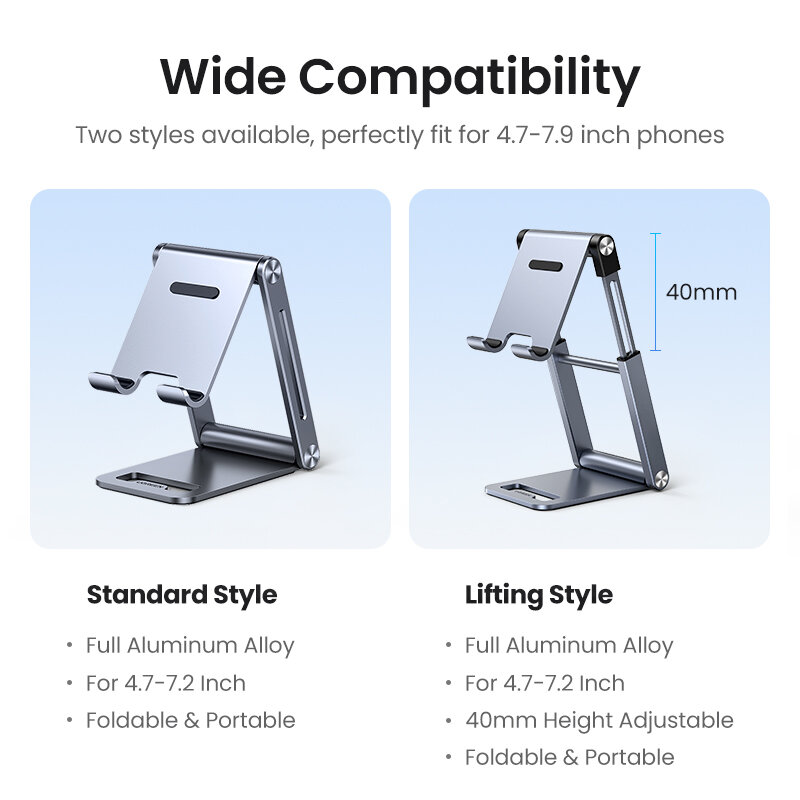 UGREEN Phone Holder Foldable Aluminum Cell Phone Stand Tablet Stand Support Mobile Phone iPhone 13 12 Pro Xiaomi Samsung Huawei