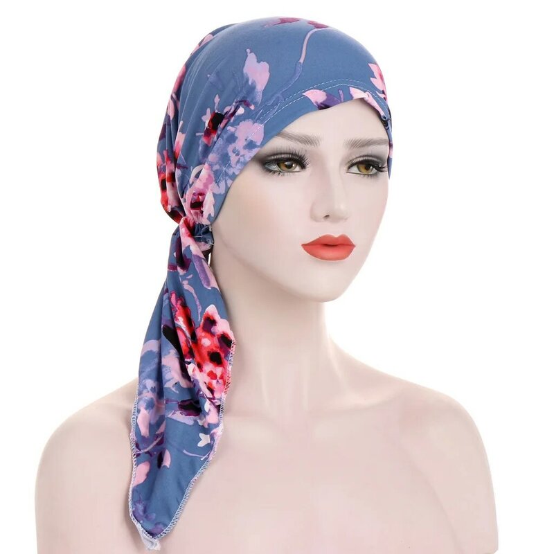 Cappello elasticizzato in tessuto di moda islamico cappello a turbante avvolgente con teschio a tesa cappello a turbante da donna musulmano cappello Casual per la perdita dei capelli