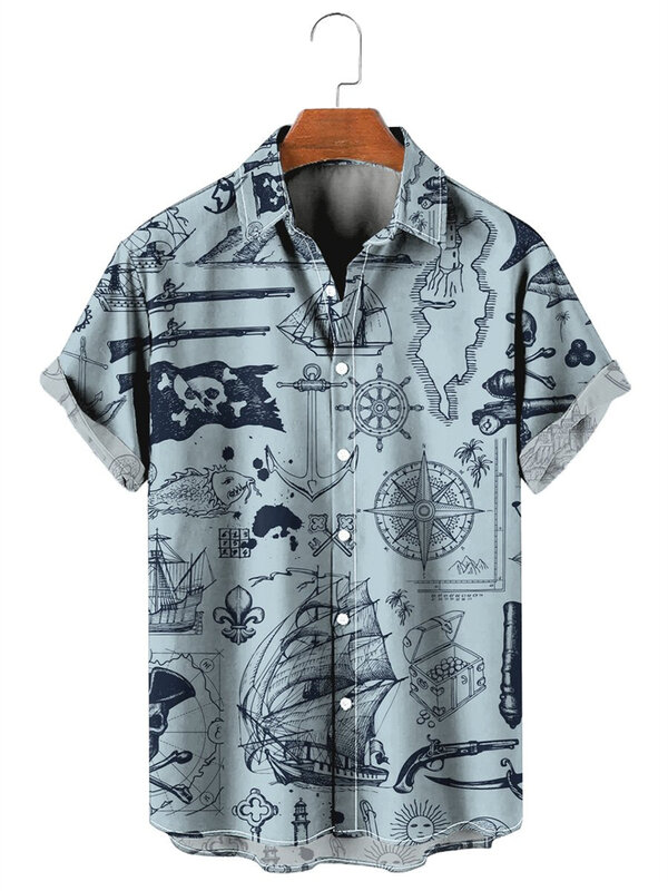 Camicia Vintage per uomo navigazione 3d stampata manica corta camicia maschile bottone con risvolto abbigliamento uomo moda Casual Top t-Shirt oversize