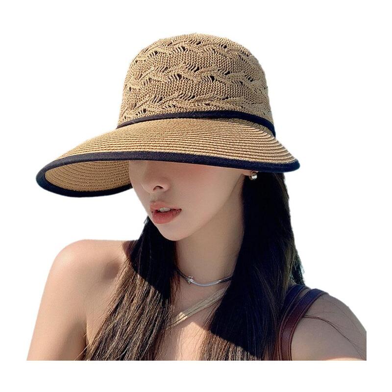 قبعة شمس صيفية للنساء ، حافة واسعة ، قوس ، مع شريط ، تنفس ، حماية من الشمس ، بنما ، الشاطئ ، x2l6
