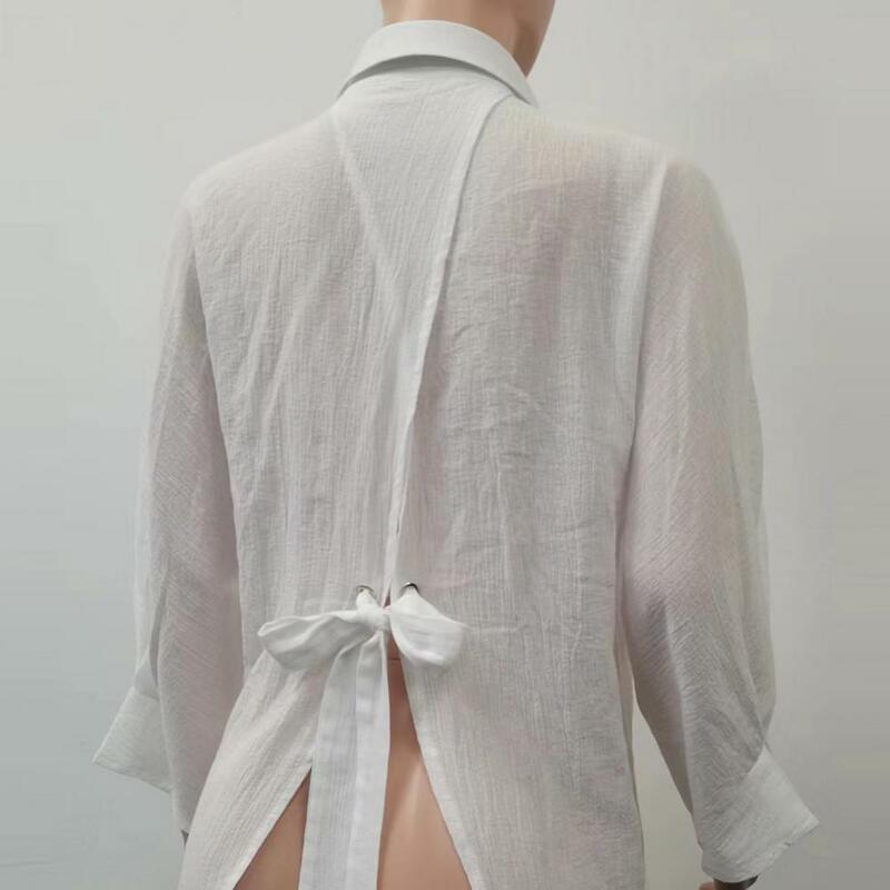 بلوزة نسائية بطية صدر واحدة ، قميص طية صدر مع ربطة عنق ، تفاصيل أنيقة أنيقة ، أحادية اللون ، أنيقة ، طية صدر السترة ، كم