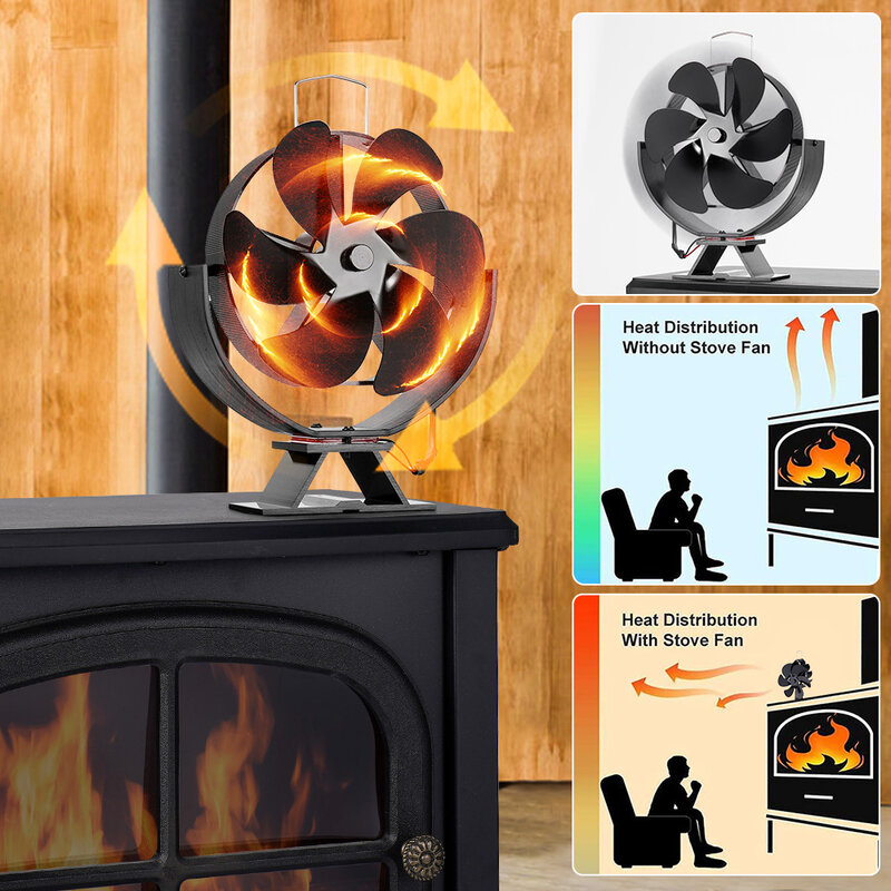 Ventilador de estufa alimentado por calor de 6 aspas, Mini ventilador de chimenea, quemador de leña, ecológico, silencioso, calentador giratorio 360, distribución eficiente del calor