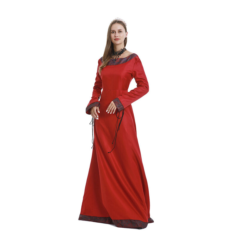 Vestido Vintage Medieval para mujer, vestido clásico europeo y americano, fiesta Central europea, manga larga, cuello redondo