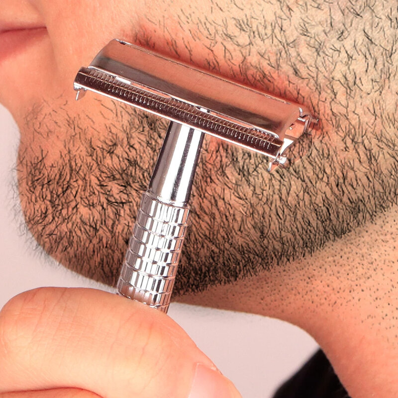 Juego de afeitadora de barba de doble filo para hombres, afeitadora clásica tradicional de barba, caja de cuchillas recortadoras de seguridad de acero inoxidable