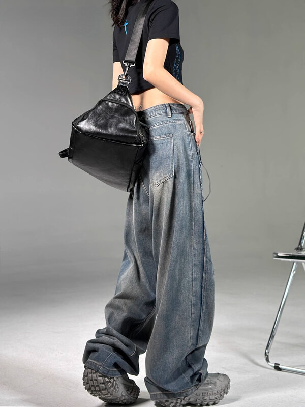 Американские брюки Y2k, джинсы с завышенной талией, широкие мешковатые джинсы, женские повседневные джинсы в стиле хип-хоп, мужские прямые брюки в стиле ретро, уличная одежда, новинка