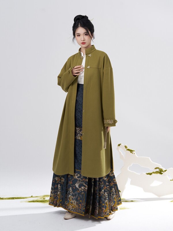 Ming Han Clothing-falda de cara de caballo dorada tejida con flores de maquillaje de imitación, abrigo de elementos Han mejorados a juego para mujer