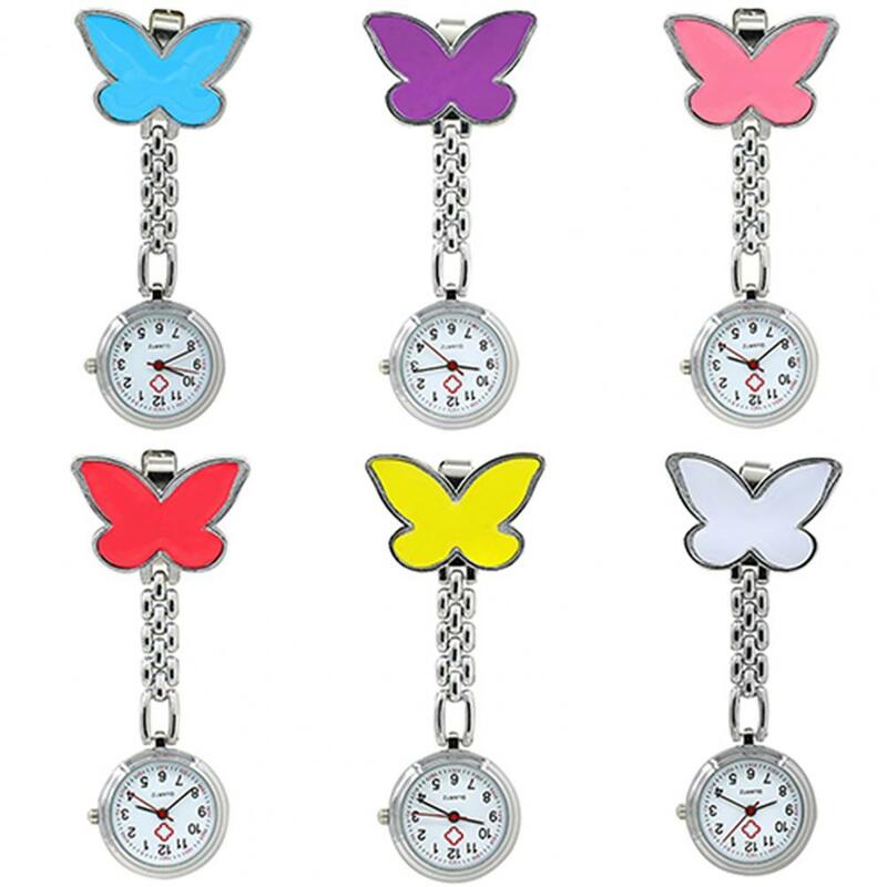 Reloj de bolsillo con Clip en forma de mariposa brillante, broche Fob de moda, colgante, reloj de bolsillo de cuarzo, reloj de enfermera