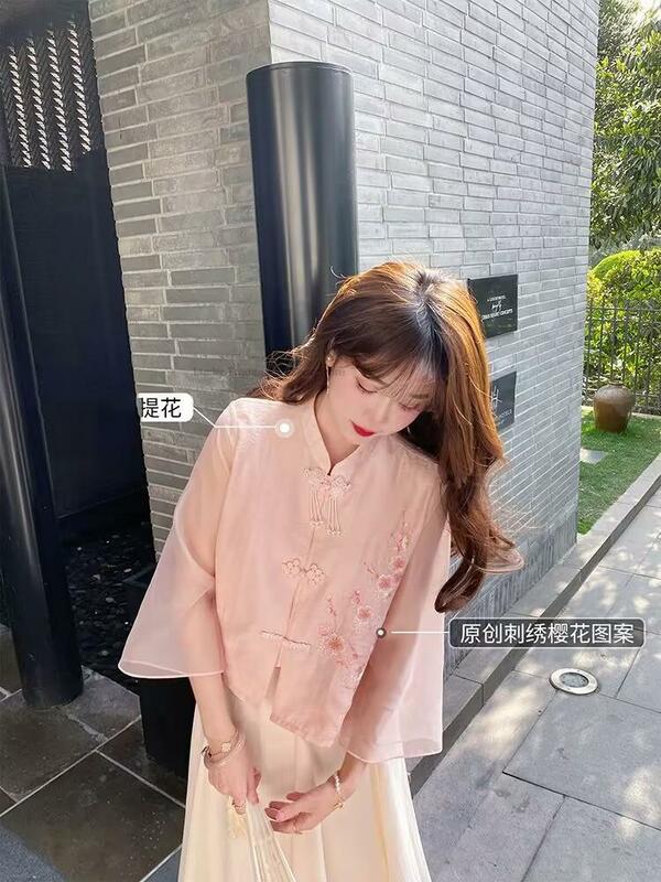Spring And Summer New Improved Fairy Half Skirt National Style Cheongsam Top New Chinese Style Suit women's Daily Wear