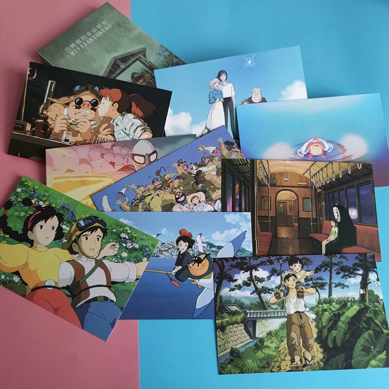 30 folhas/lote miyazaki pintura a óleo cartão postal dos desenhos animados cartões de desejos cartão de moda presente