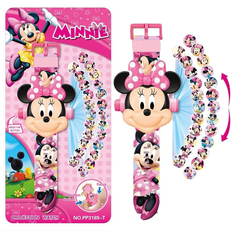Relojes de Minnie Mouse para niños, reloj de proyección 3D de Frozen, Princesa, figura de Anime de dibujos animados, Flip, juguete para niños