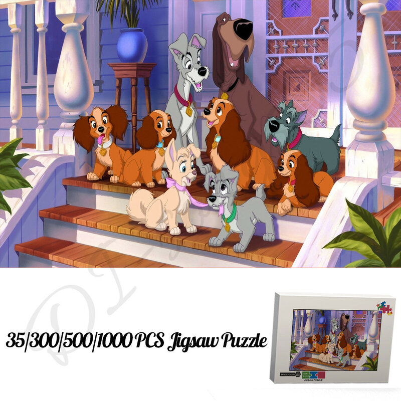 35 300 500 1000 Pieces Puzzles for Kids and Adults Disney Classic Animation Movie Lady and The Tramp Wooden Jigsaw Puzzles Toys