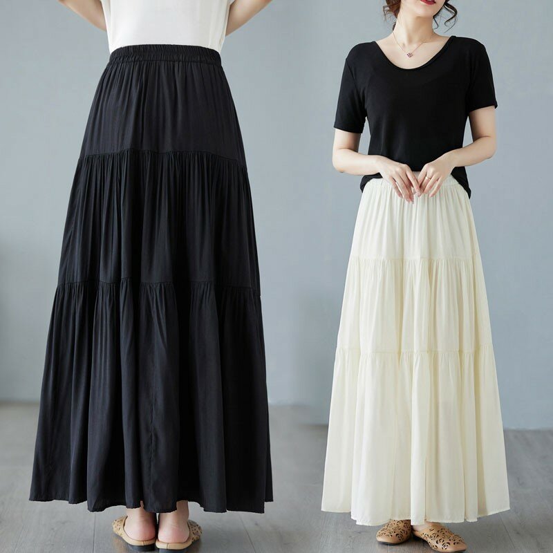 Женская плиссированная юбка, Повседневная однотонная трапециевидная юбка с поясом на резинке, модель P665 в Корейском стиле на весну и лето, 2024