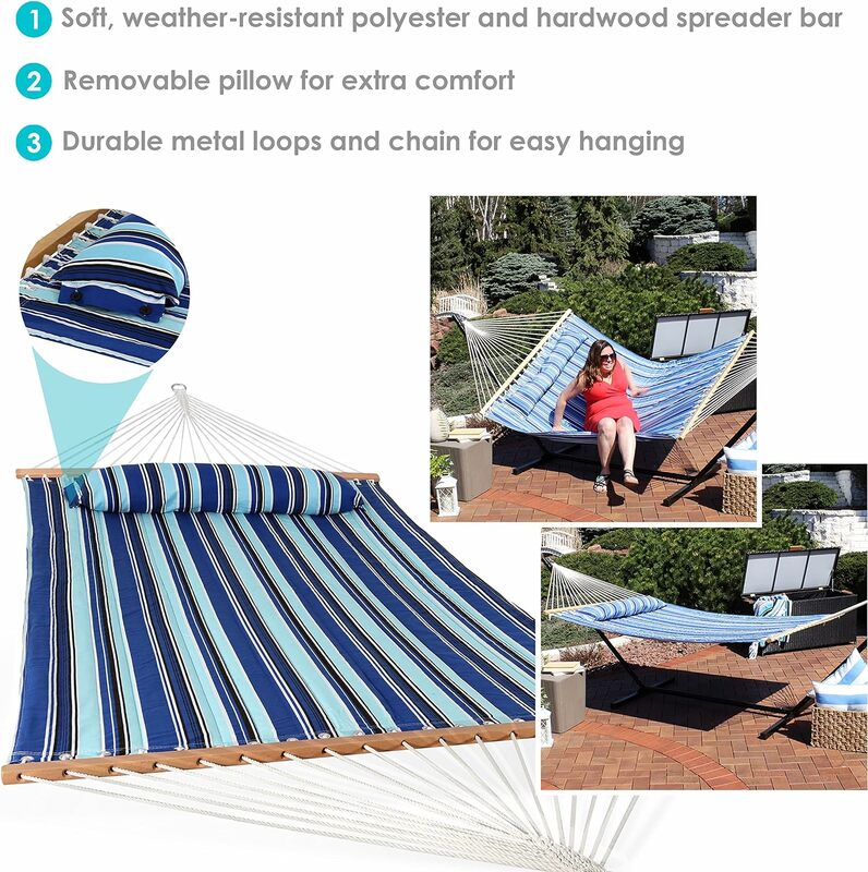 Sunnydaze-hamaca de tela acolchada para exteriores, para dos personas, con barras esparcidoras, resistente, capacidad de 450 libras