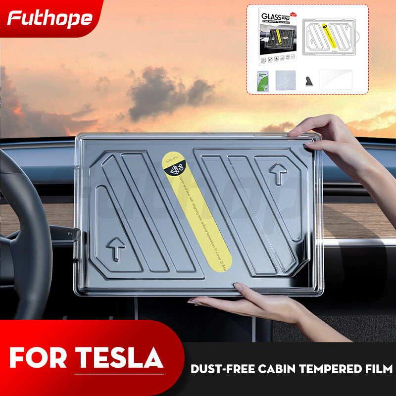 Futhope Glass Screen Protector For Tesla Model 3 Highland Y 2021-2024 Matte Glare HD Center Control Film Protection