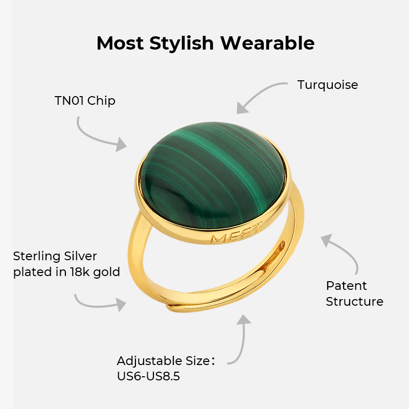 totwoo MEET Malachite Smart Ring(18K gold plated silver),Daily information sharing,A nice gift