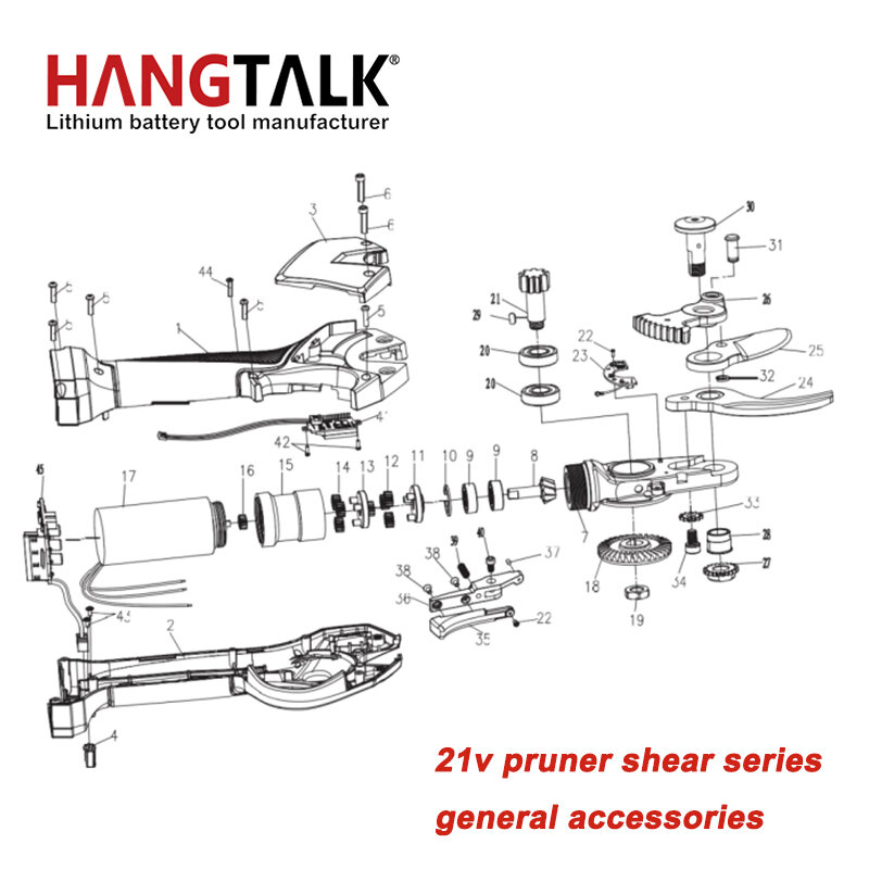 Hangtalk 21v vendita calda cordless elettrico potatura potatore serie di cesoie accessori generali