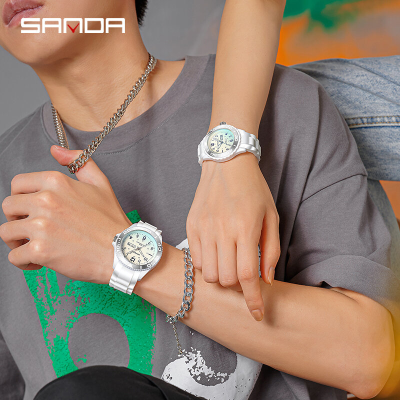 SANDA-reloj de cuarzo deportivo Simple para hombre y mujer, cronógrafo de cuarzo, a la moda, con calendario semanal, resistente al agua