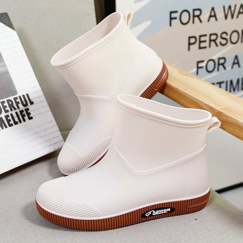 Botas de lluvia para mujer, zapatos de agua de tubo medio de PVC que combinan con todo, zapatos de goma de algodón para mantener el calor, talla 36-44